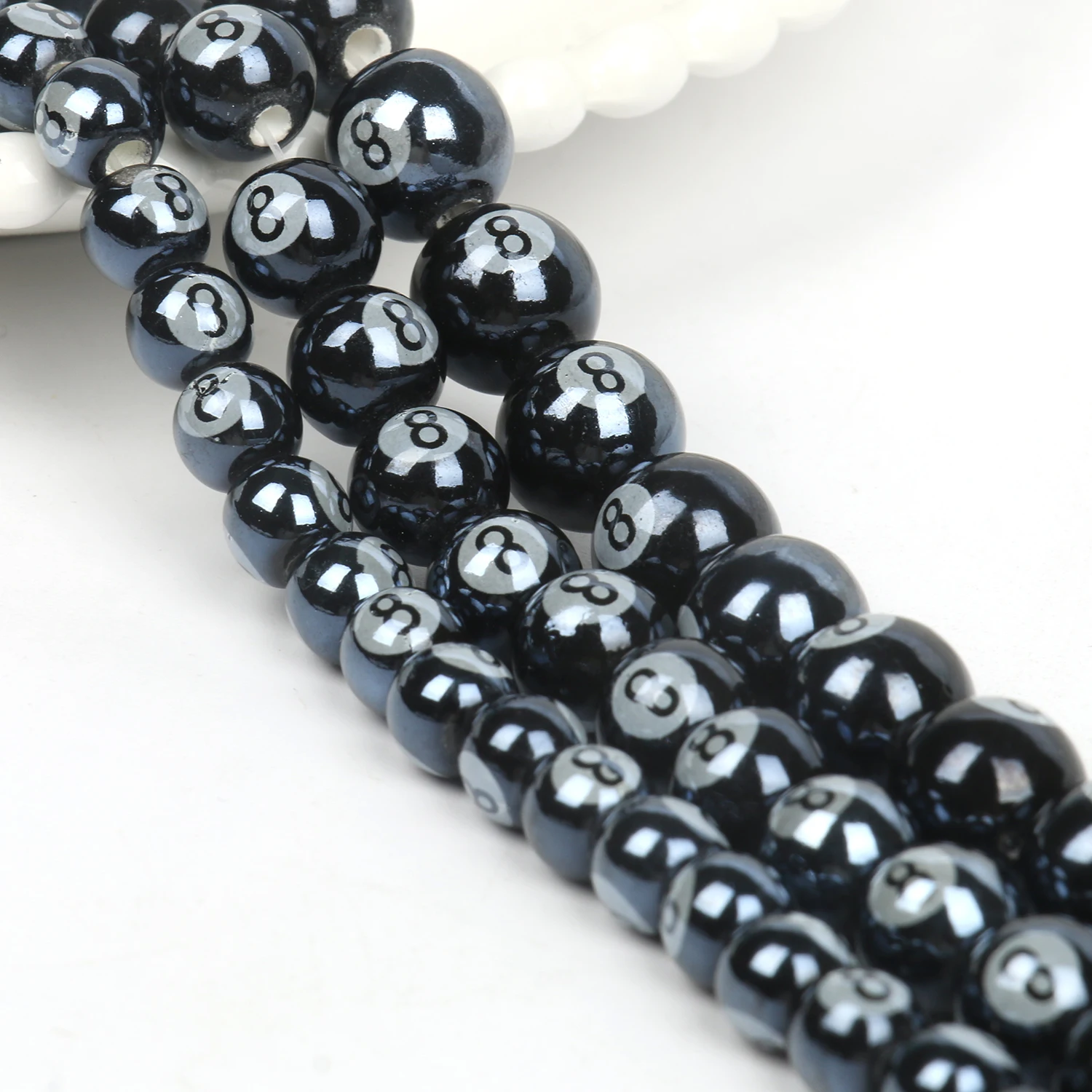 8/10/12mm Billiards Black 8 Word Ceramic Ball Bead Blue Round Porcelain Loose Beads For Jewelry Making Findings Charm Bracelet