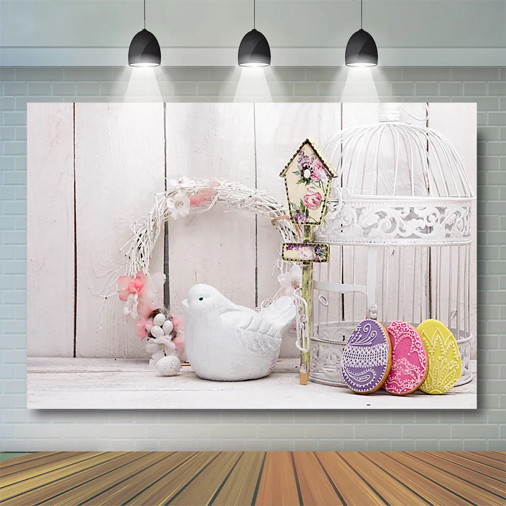 

Easter Birds Backdrop Spring Portrait Photoshoot Flowers Kids Baby shower Retro Wood Door Homing Pigeon Background Birthday Prop