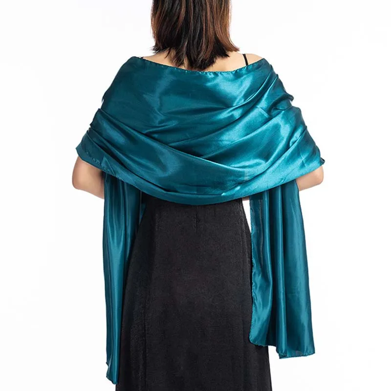 Vestido de noche largo de satén para mujer, bufanda protectora para cuello, pañuelo para la cabeza, capa fina con borlas para fiesta, chal cálido,