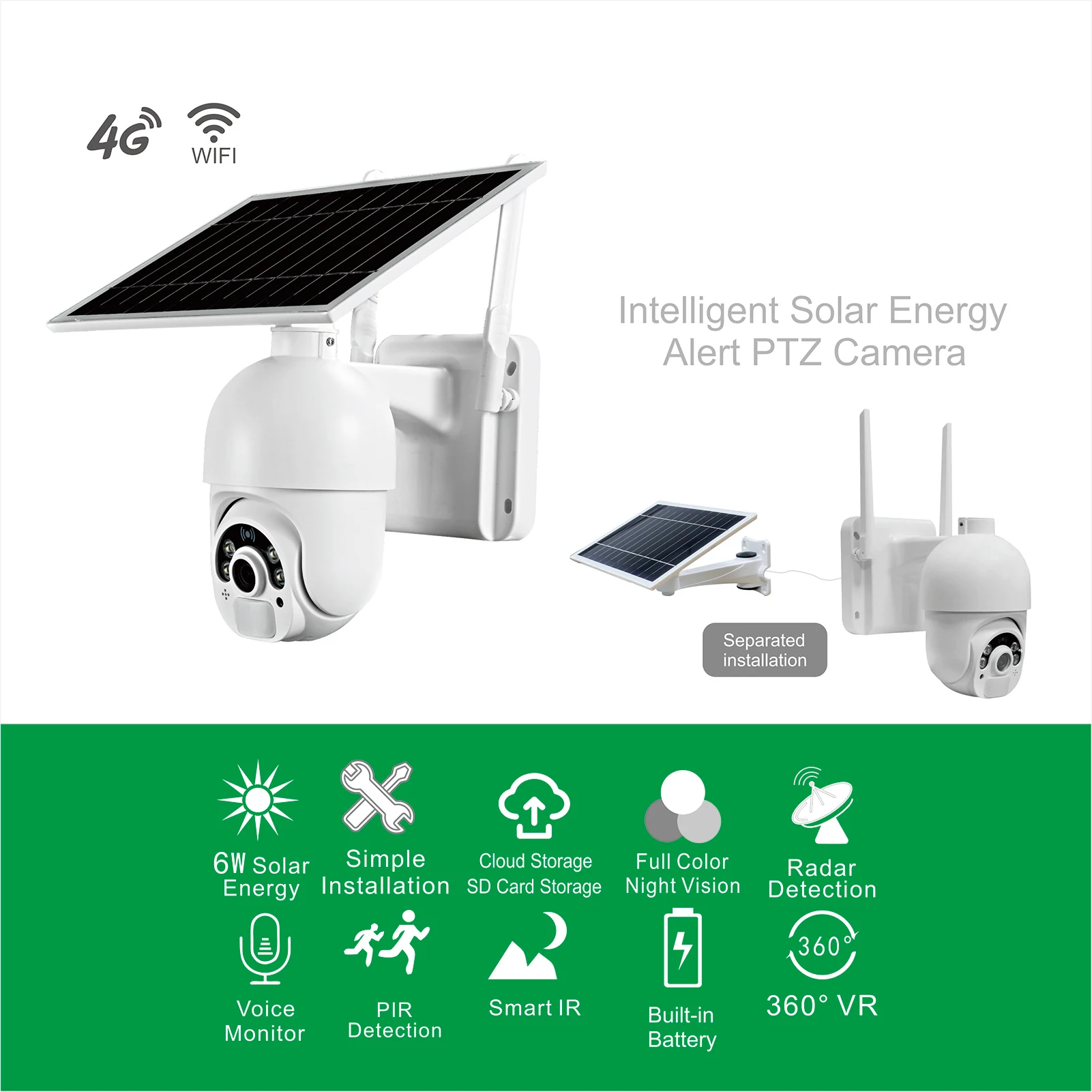 Gadinan Wifi / 4G Version 1080P Solar Panel Outdoor Surveillance CCTV Smart Home Two-Way Voice Intrusion Alarm PTZ IP Camera