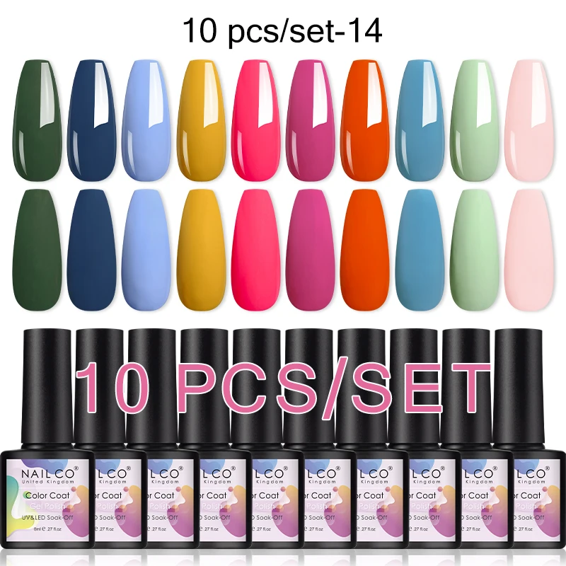 Nailco 10 Stks/set Gel Nagellak Kit 130 Mode Kleur Semi Permanente Uv Gellak Vernis Losweken Led Nail Lak base Top Coat