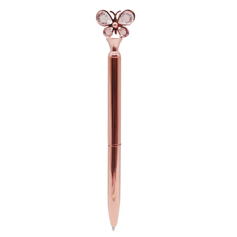5 Pcs Crystal Butterfly ballpoint pen 0.7mm bullet tip Metal ball pen Student Office Stationery Writing pen Black refill
