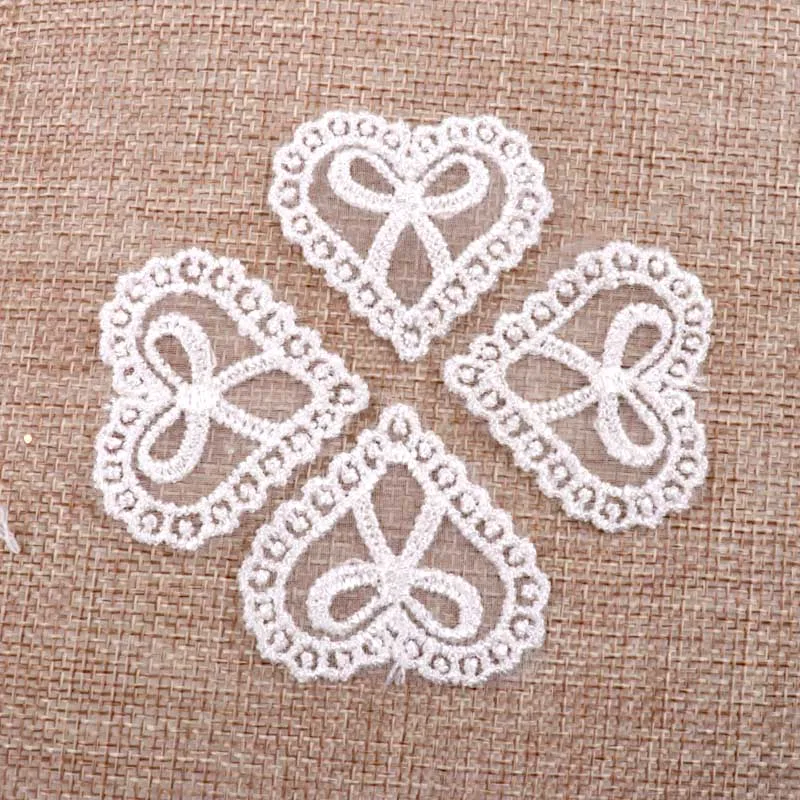 New 20Pcs White heart shape Vintage Lace Stick, Sew on Fabric Flower Motifs, Craft, Sewing, Patches 3.6x3.9cm