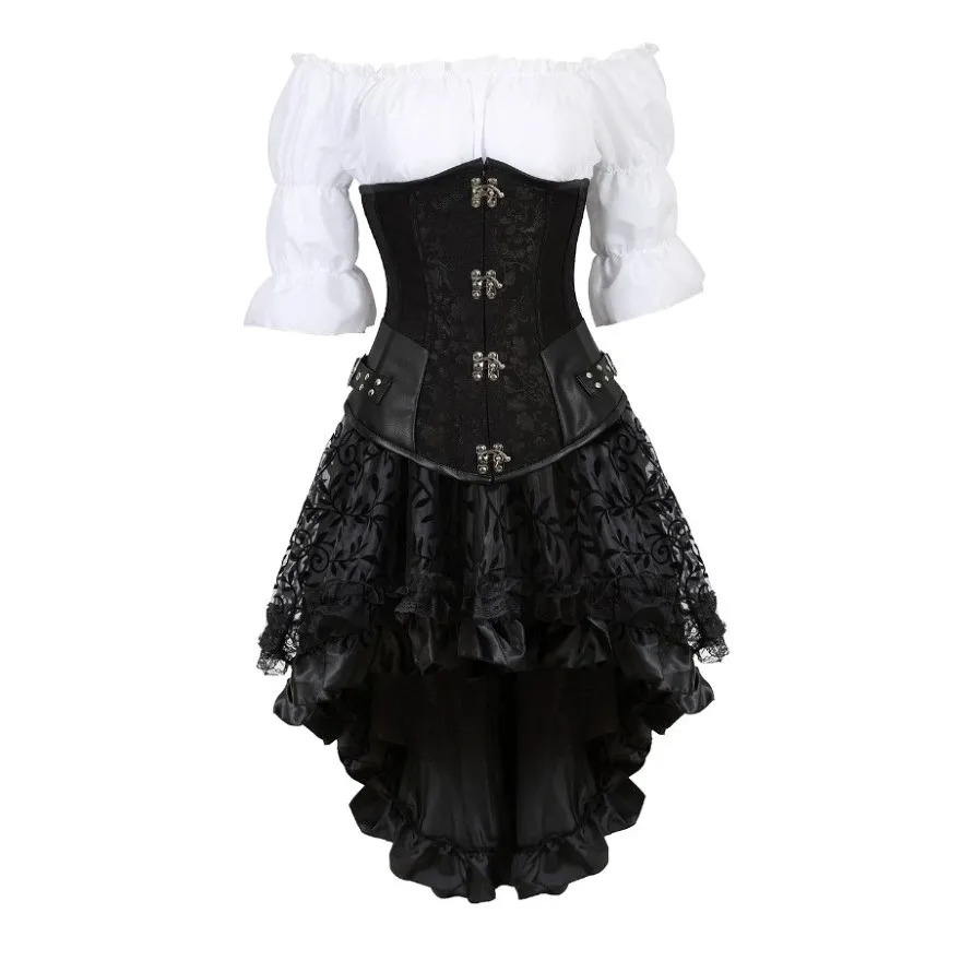Déguisement Pirate Steampunk Femme 3 Pièces – Corset, Blouse et Jupe – photo 12