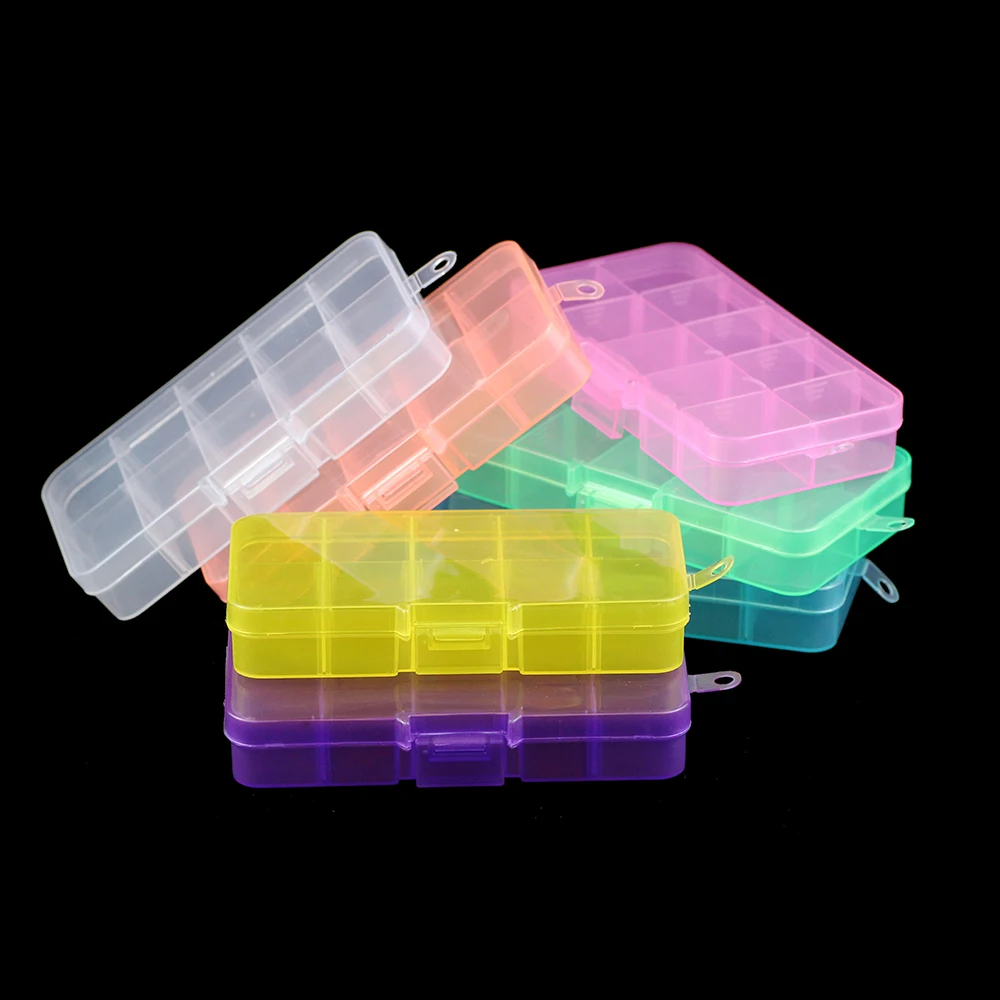 

YHBZRET Rectangle 10 Slots Adjustable Plastic Storage Box packaging transparent Tool Jewelry Beads Bin Case Craft Organizer