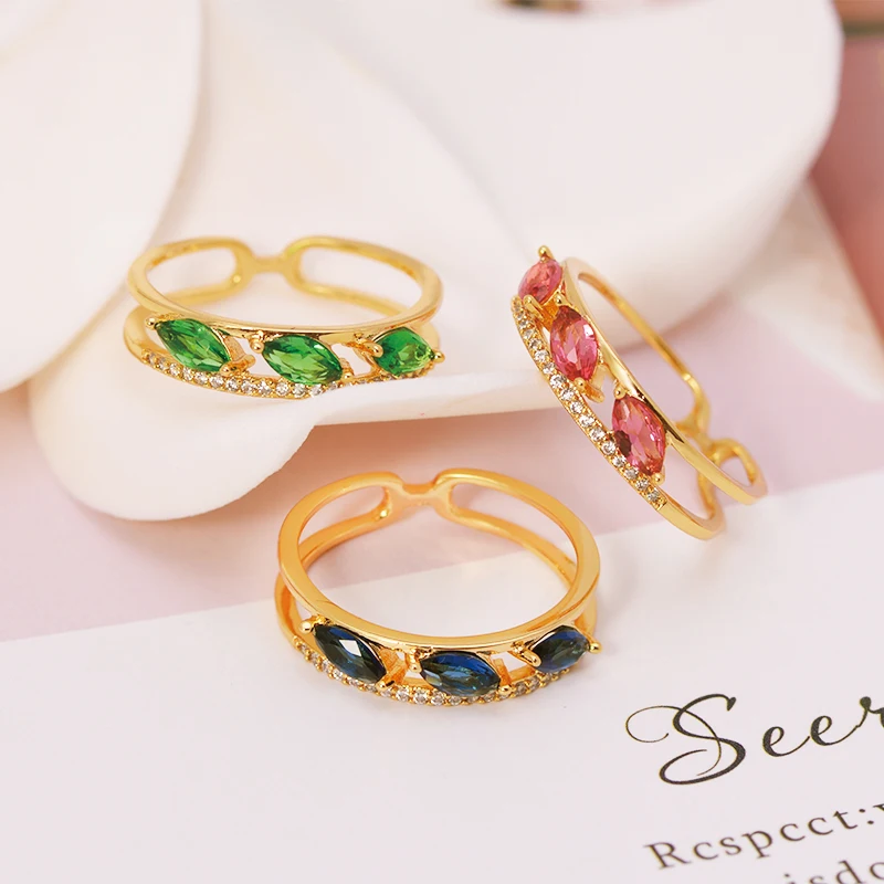 MxGxFam سعر خاص الأزرق/الأخضر/الأحمر الزركون خواتم للنساء AAA + 24 كيلو الذهب الخالص مطلي الأزياء والمجوهرات #2