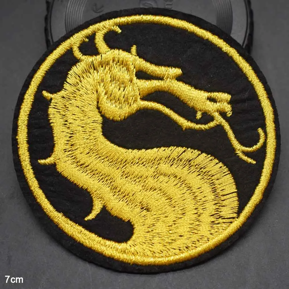 Golden Round Dragon Iron On Mortal Embroidered Clothes Combat Patch For Clothing Stickers Garment Apparel Accessories