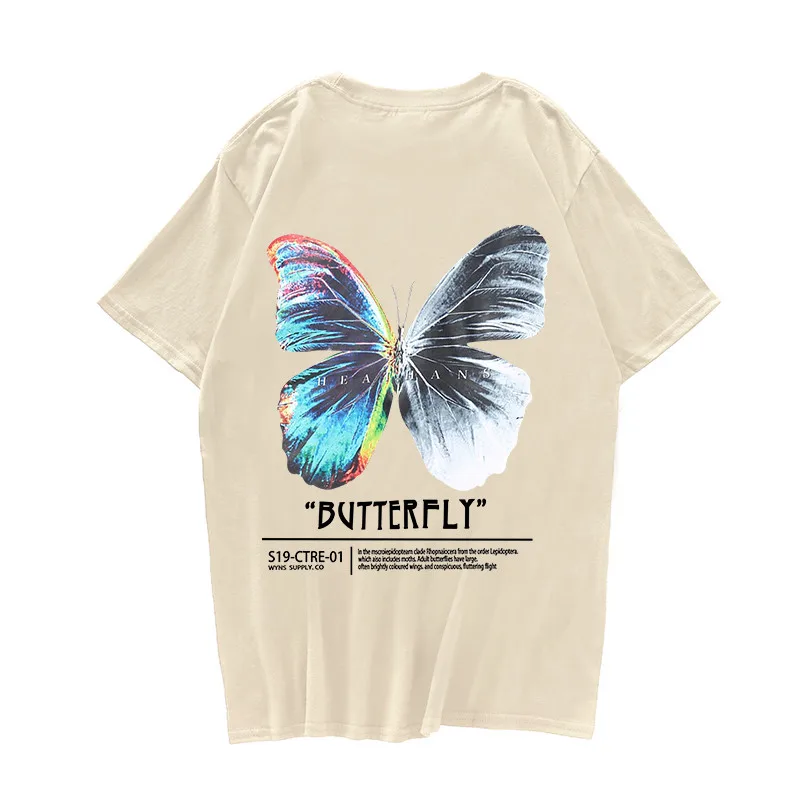 100% Cotton Hip Hop Plus Size T-shirt Men's 2021 Streetwear Harajuku Color Butterfly T-shirt Short Sleeve Loose HipHop T-shirt