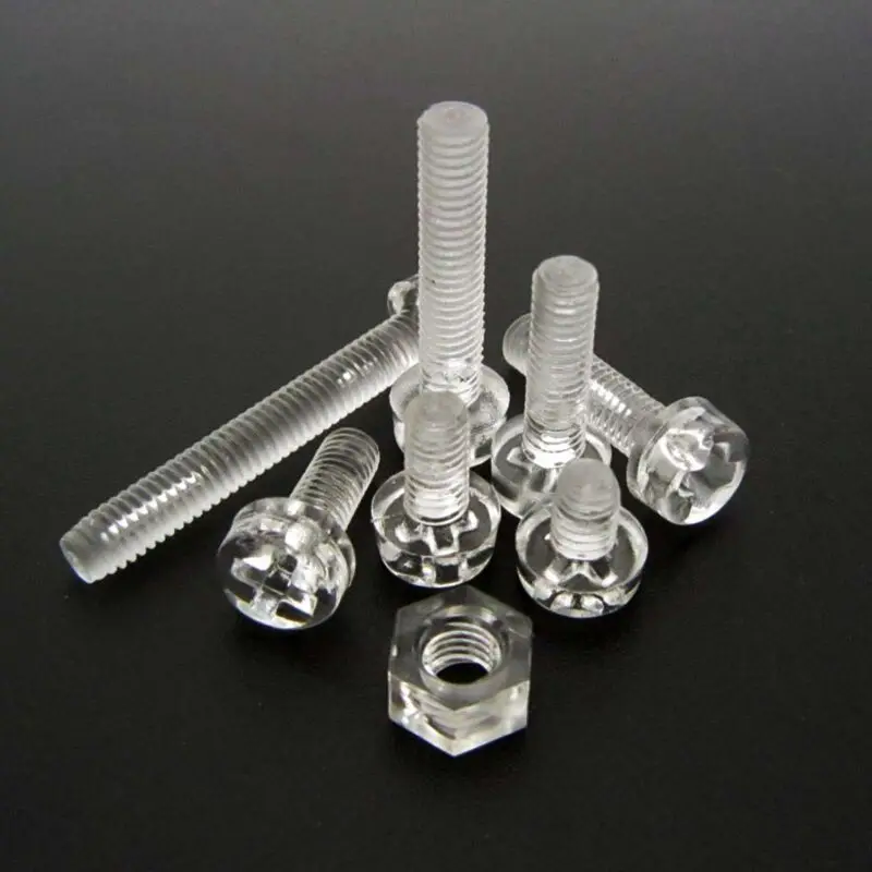 50sets Acrylic Clear Plastic Nylon M3-M6 Round Phillips Head Screw Bolt + Nut