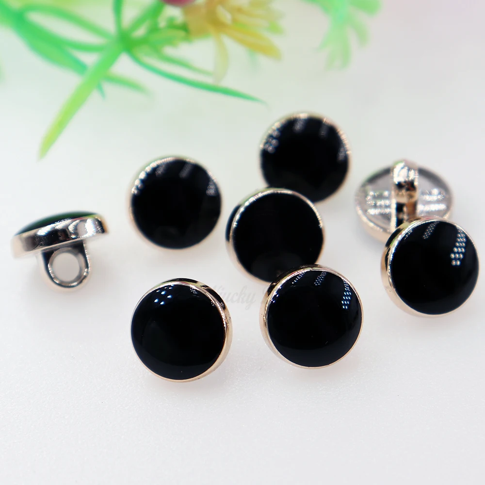 Button Wholesales 10mm Shank Black Epoxy Gold Plastic Women Garment Buttons Shirt Cardigan Sweater Dress Sewing Materials