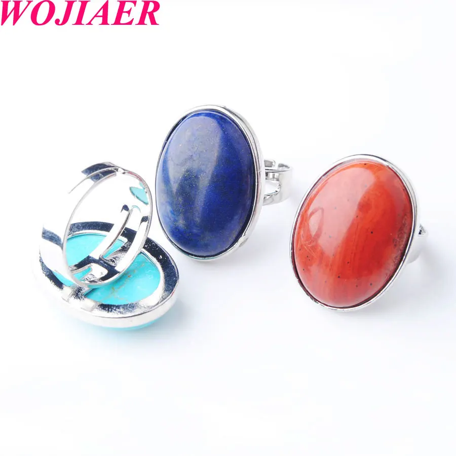 

WOJIAER Natural Gemstone Oval White Crystal Opal Blue Turquoise for Men Women Party Finger Ring BZ910