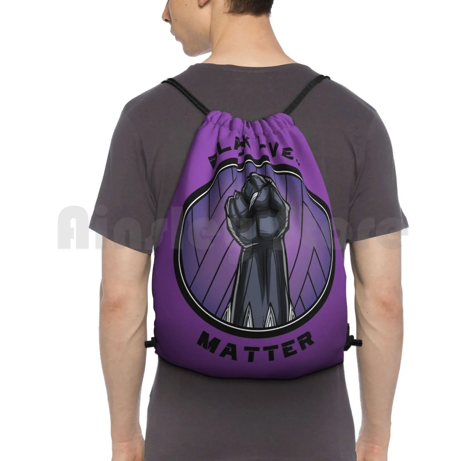 Black Lives Matter-Panther 2 Backpack Drawstring Bags Gym Bag Waterproof Panther Comics Hero Superhero Wakanda Black