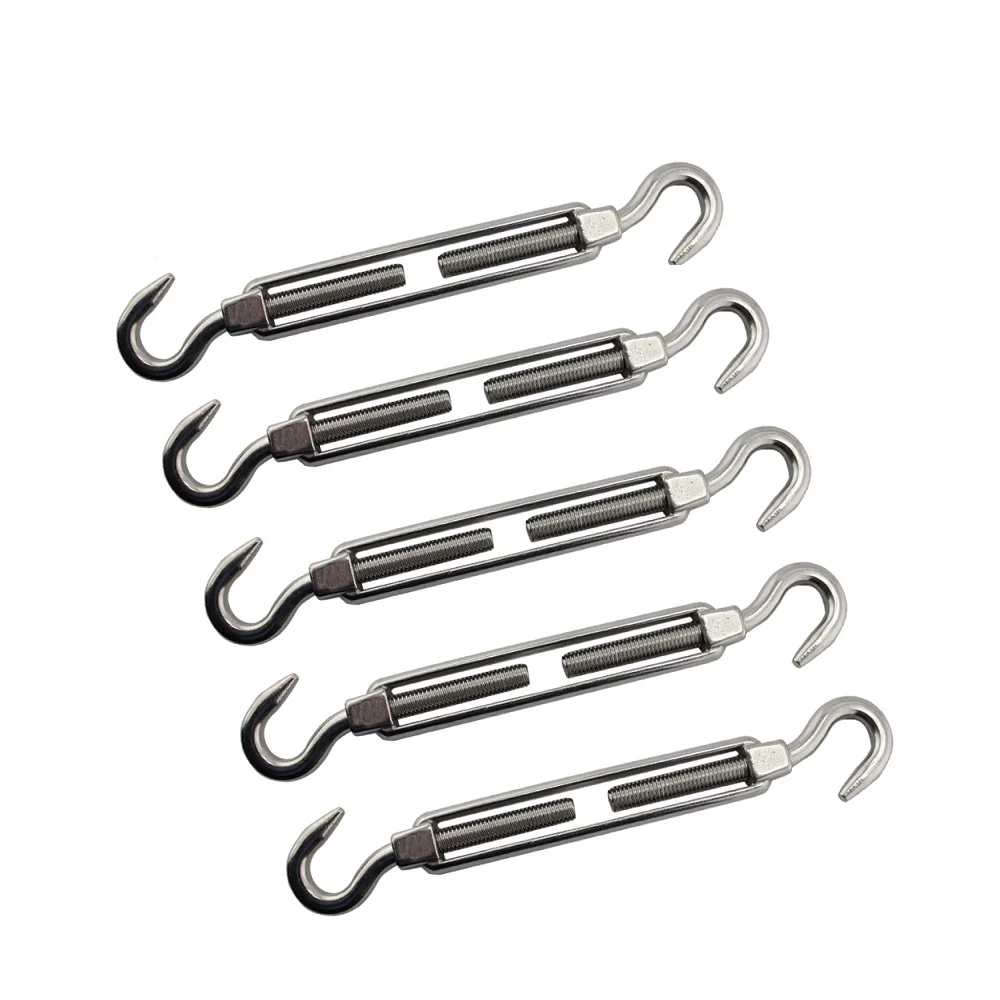 5PCS Stainless Steel 304 Hook And Hook Turnbuckle M5 M6 M8 Heavy Duty Stainless Steel Marine Turnbuckles For Cable Railing Sale