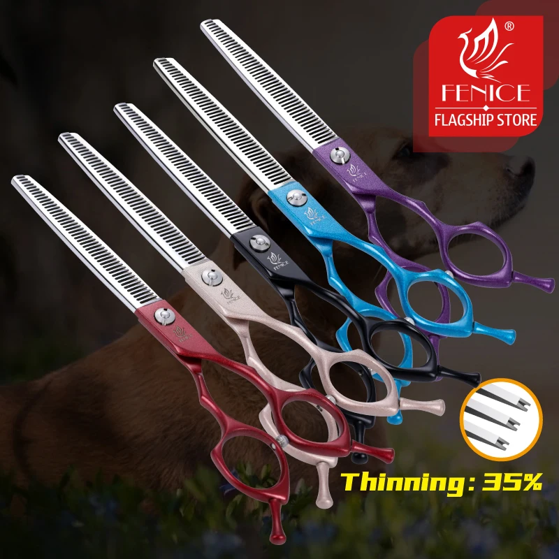 Fenice 6.5/7.0 inch Professional Dog Grooming Thinning Scissors Colorful Pet Shears for Dogs Red/Champagne/Blue/Black/Purple