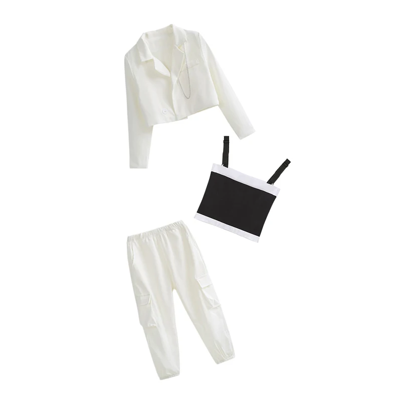 Vêtements de danse Jazz pour filles, Costume Hip Hop blanc, manteau et pantalon pour enfants, tenue de spectacle de Concert de danse de rue, BL7777