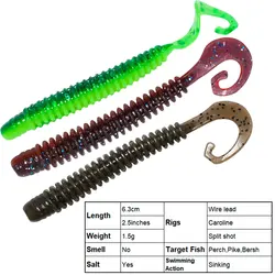Larva Leech Worm Sinking Soft Bait Twister Curl Tail 6.3cm 1.5g Ballist Jerks Pike Perch Fishing Lures
