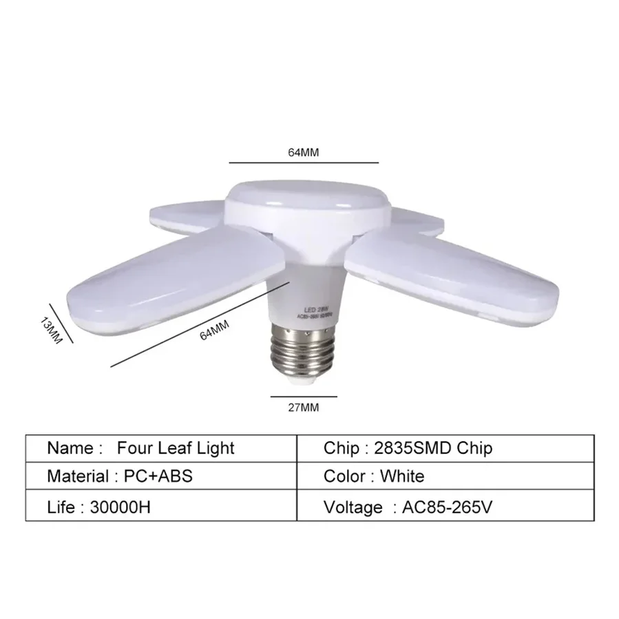 Bombilla LED plegable con ventilador para el hogar, Panel de luz de techo, decoración de habitación, CA de 110V, 220V, 28W, E27