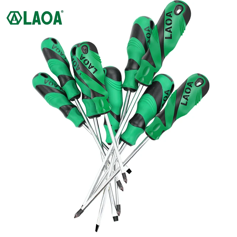 LAOA-Juego de destornilladores, 2 piezas, mango de doble Color, con magnetismo S2 ranurado y Phillips
