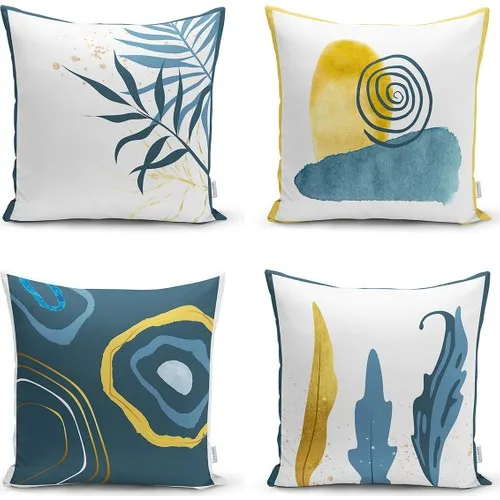 4 pcs Colorful On the Ground Gold Detailed Leaf Pattern Modern Cushion Pillow decorate Case Set