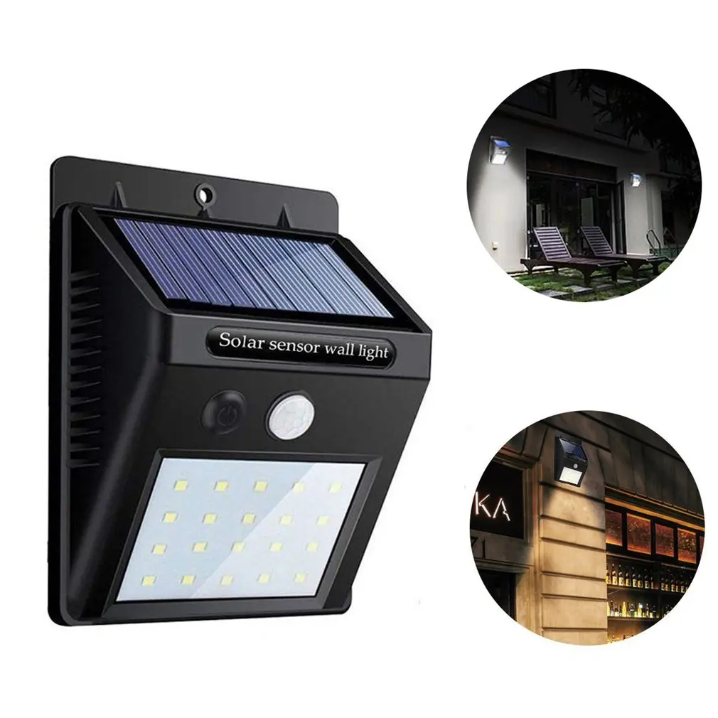 Impermeável PIR Motion Sensor Street Light, Lâmpada solar ao ar livre, Luz solar alimentada, Decoração do jardim, 20 LED, 30 LED