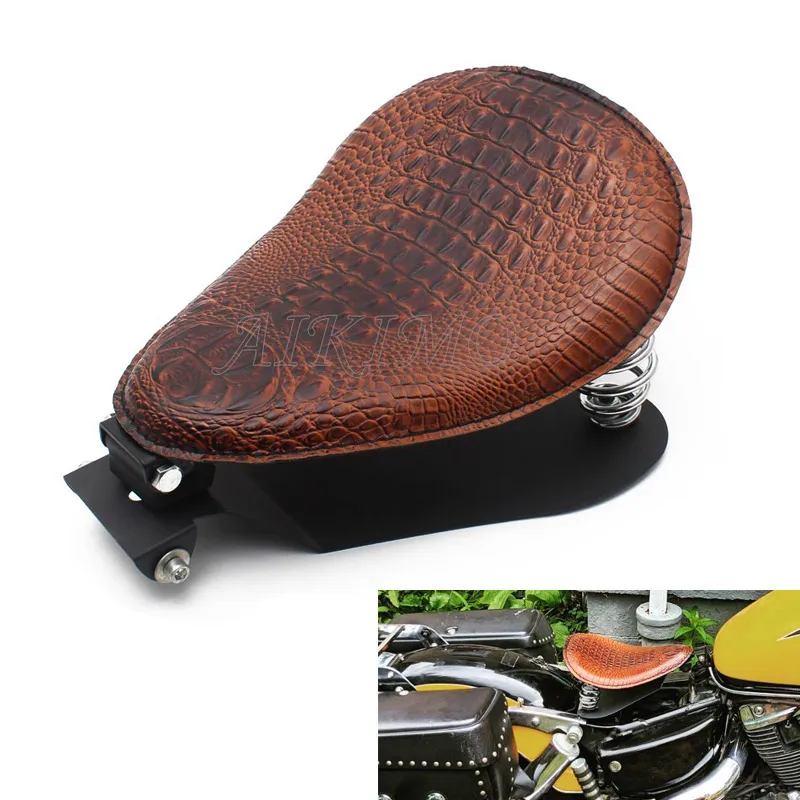 Crocodile Leather Solo Seat with Spring Bracket Kit for Harley Davidson Sportster XL 1200 883 48 Chopper Bobber Seats Custom