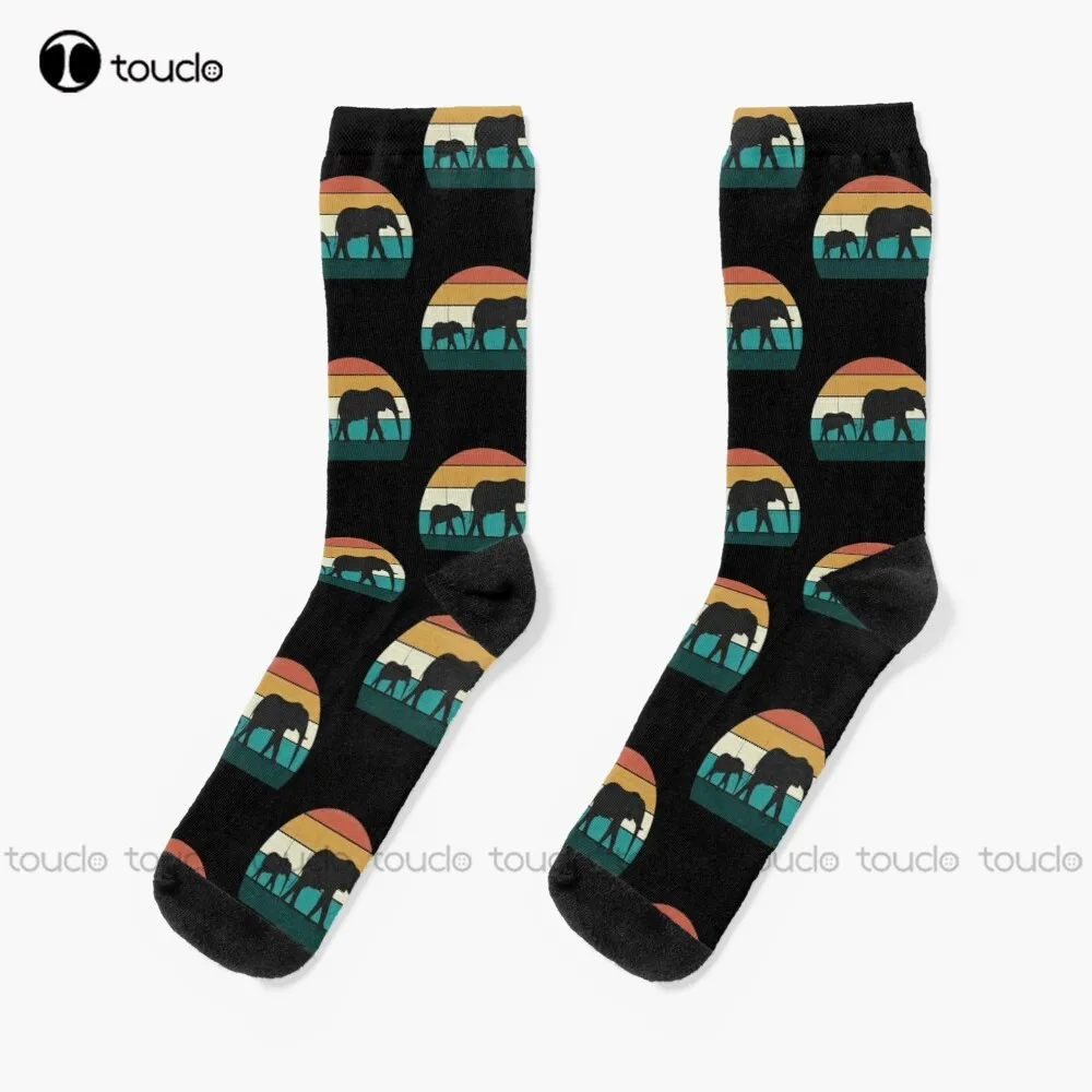 Vintage Elephants - Retro African Sunset Design Socks Mens Socks Size Christmas Gift Unisex Adult Teen Youth Socks Custom