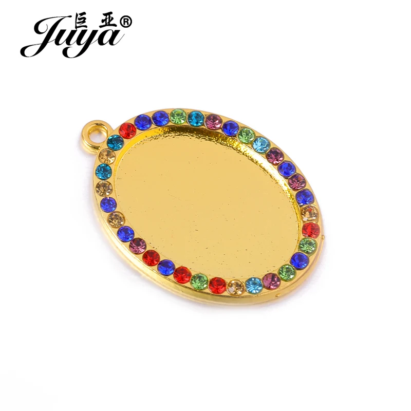 5pcs Cabochon Pendant Base 18x25mm Oval Diamond Cameo Settings Tray Pendant Necklace DIY Jewelry Making Family Crafts Findings