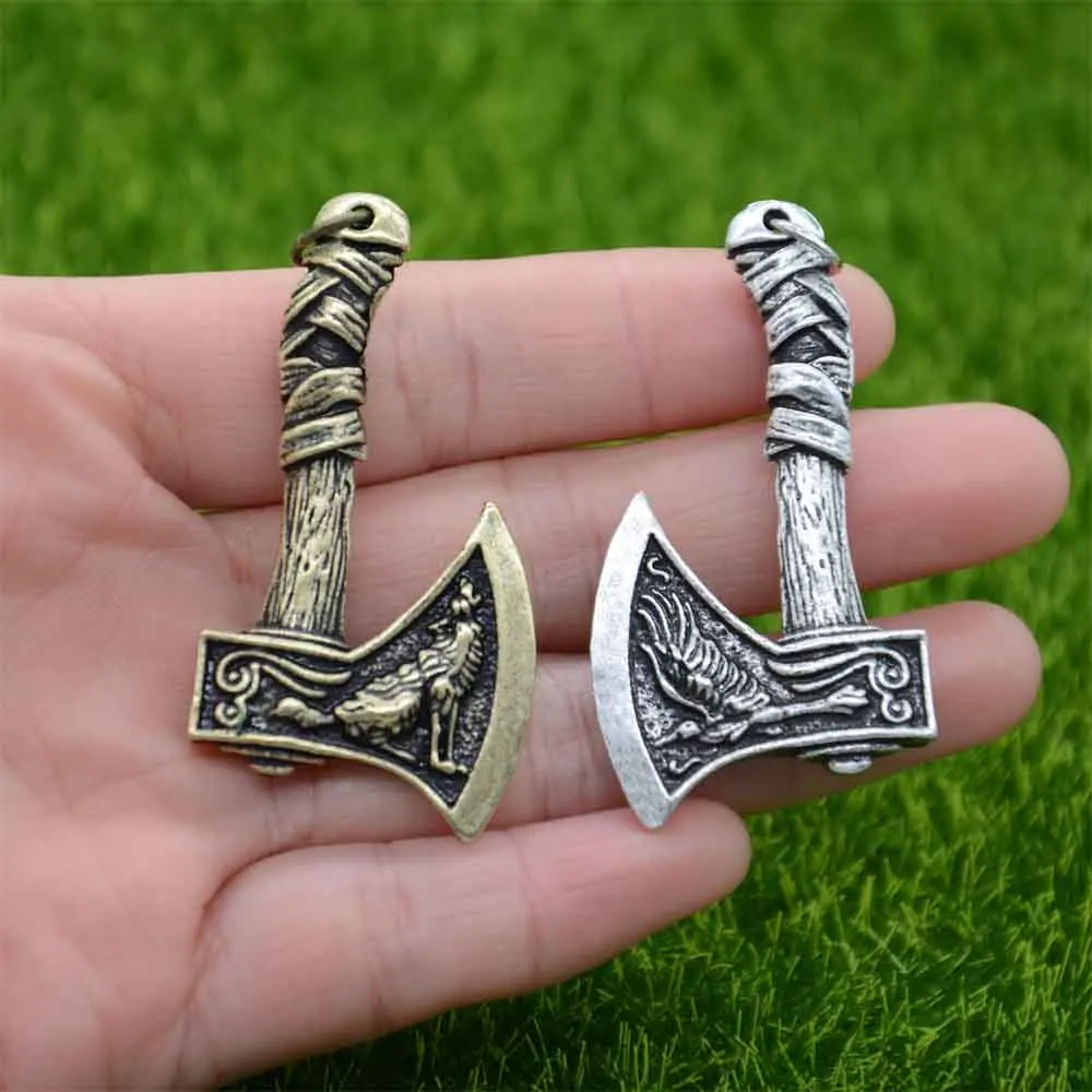 Odin Norse Viking Wolf And Raven Axe Amulet Witchcraft Pendant Necklace Wicca Pagan Slavic Perun Axe Jewelery Dropshipping