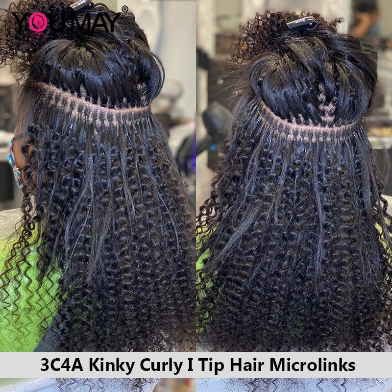 

3C4A Mongolian Kinky Curly I Tip Hair Microlinks Extensions For Black Women Human Hair Bundles Weave Bulk Clip Ins YouMay Virgin