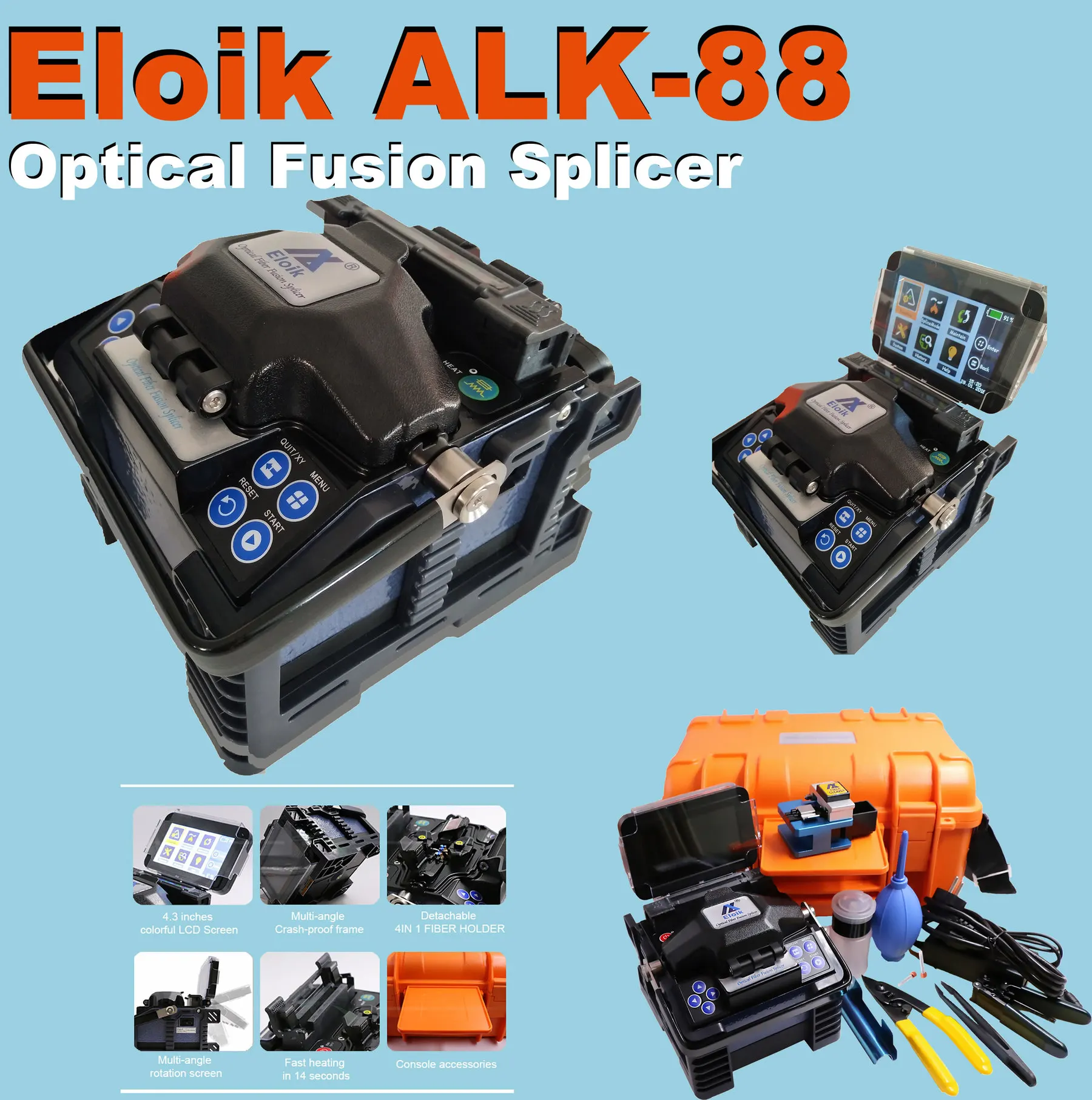 Eloik ALK-88 Fiber Optic Splicing Machine Optical Fusion Splicer Fusionadora De Fibra Optica French/Portuguese/Spanish/English