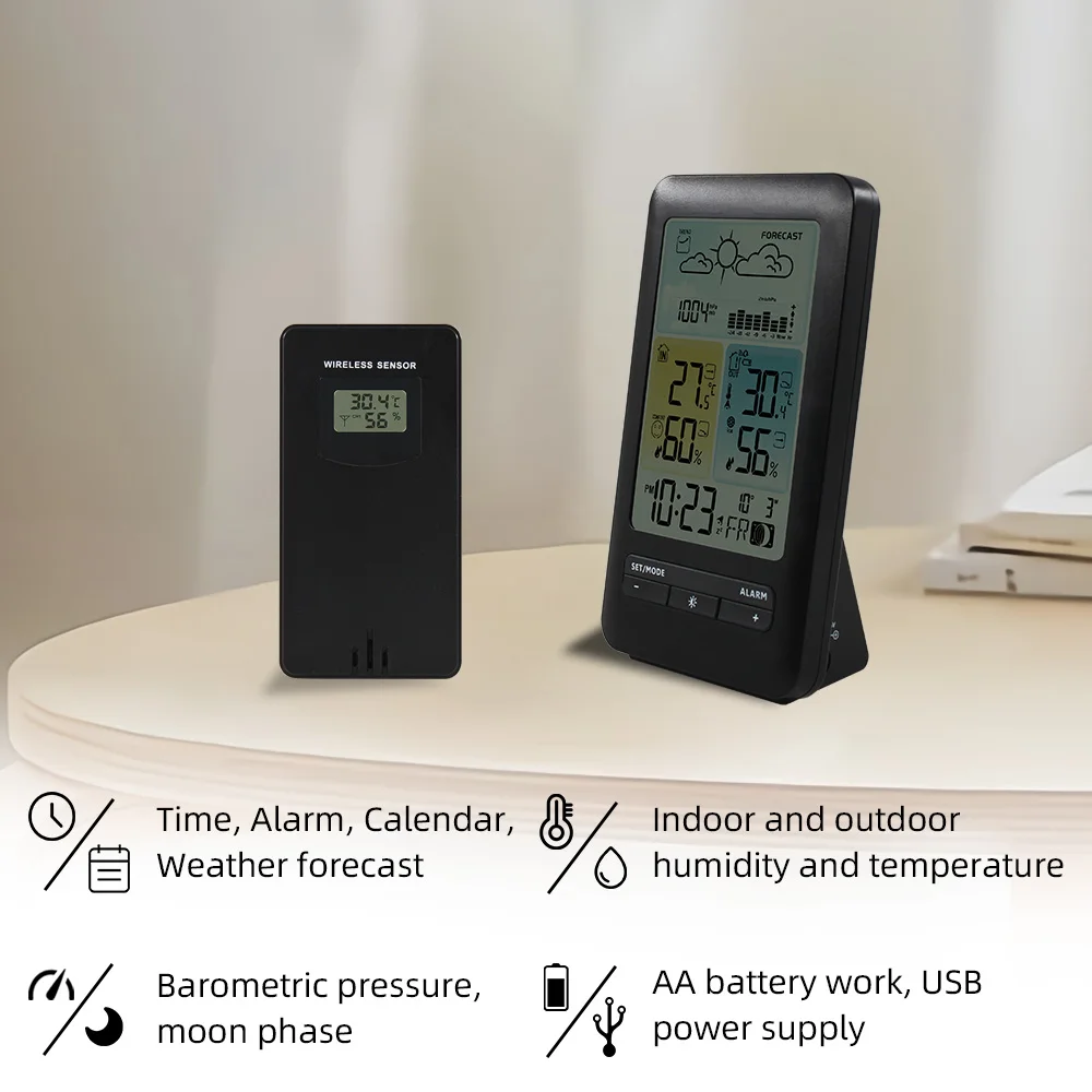 Horloge numérique Station météo thermomètre hygromètre sans fil réveil électronique Table baromètre prévisions météorologiques