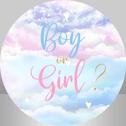 Gender reveal Round Circle Background Baby Shower Boy or Girl Backdrop Newborn Birthday Party Cake Dessert Banner Elastic Cover