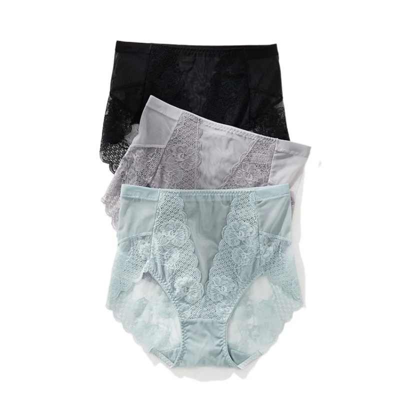 

3Pcs/lot Women's Sexy Lace Lingerie Female Underwear Seamless Cotton Crotch Panties Set High Waist Invisible Briefs