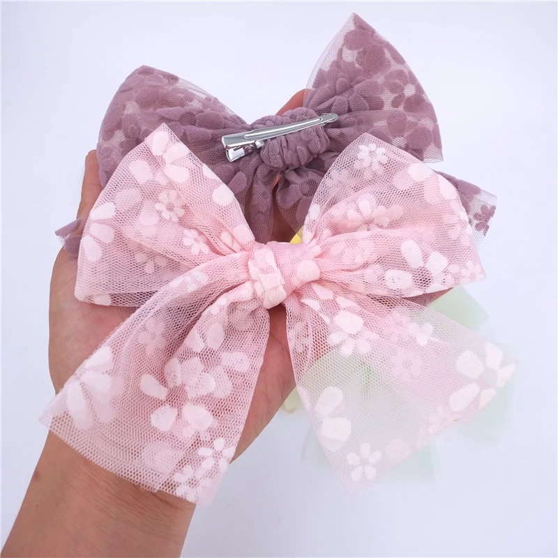 Clip per capelli per fascia in Nylon con fiocco in Tulle per bambina accessori per fiocchi per capelli in pizzo per bambini