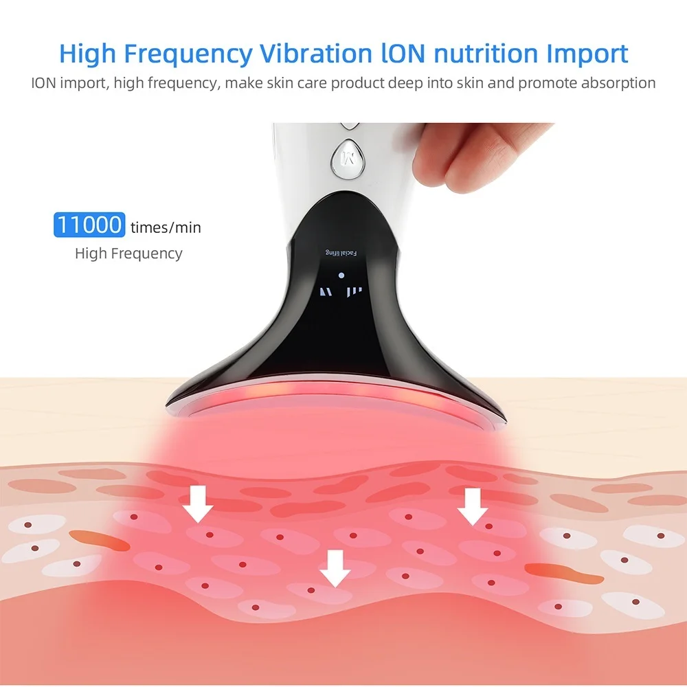 ION Heat Neck Face Lifting Massager EMS Double Chin Reducer LED Photon Rejuvenation Beauty Device Skin Tightening Anti Wrinkle