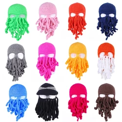 Novelty Handmade Funny Tentacle Octopus Hat Crochet Cthulhu Beard Beanie Men's Women's Knit Wind Mask Cap Halloween Animal Gifts