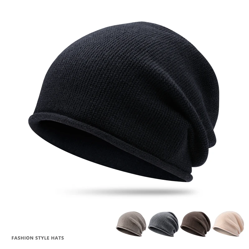 

Acrylic cuff knitted hat with flanging everyday beanie warm casual soft headwear stretch skull classic unisex warm winter hat