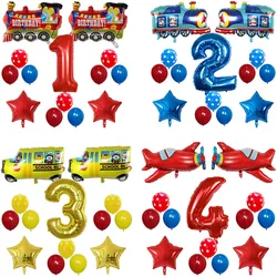 14 sztuk balonów samochodowych Ciężarówka Pociąg Samolot Balony foliowe 1 2 3 Numer Prezenty Baby Shower Urodziny Impreza Dekoracje Dzieci Zabawki Globos