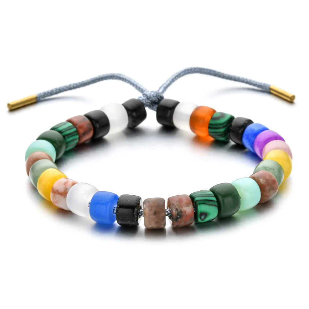 Bracciali intrecciati a mano in pietra naturale di pizzo semplice stile Boho per uomo donna gioielli braccialetto di Chakra elasticizzato con