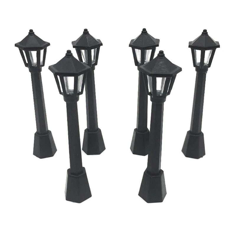 H55A 4pcs Street Post Lights Model Railway Train Lamp Post Lights Miniature Village Pathway Lantern Post for DIY Dollhouse