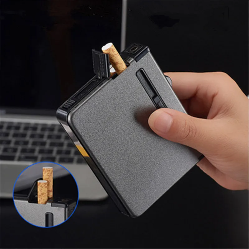 Butane Windproof Lighter Creative Portable Metal Cigarette Case Inflatable Lighter Cigarette Accessories Men Gift