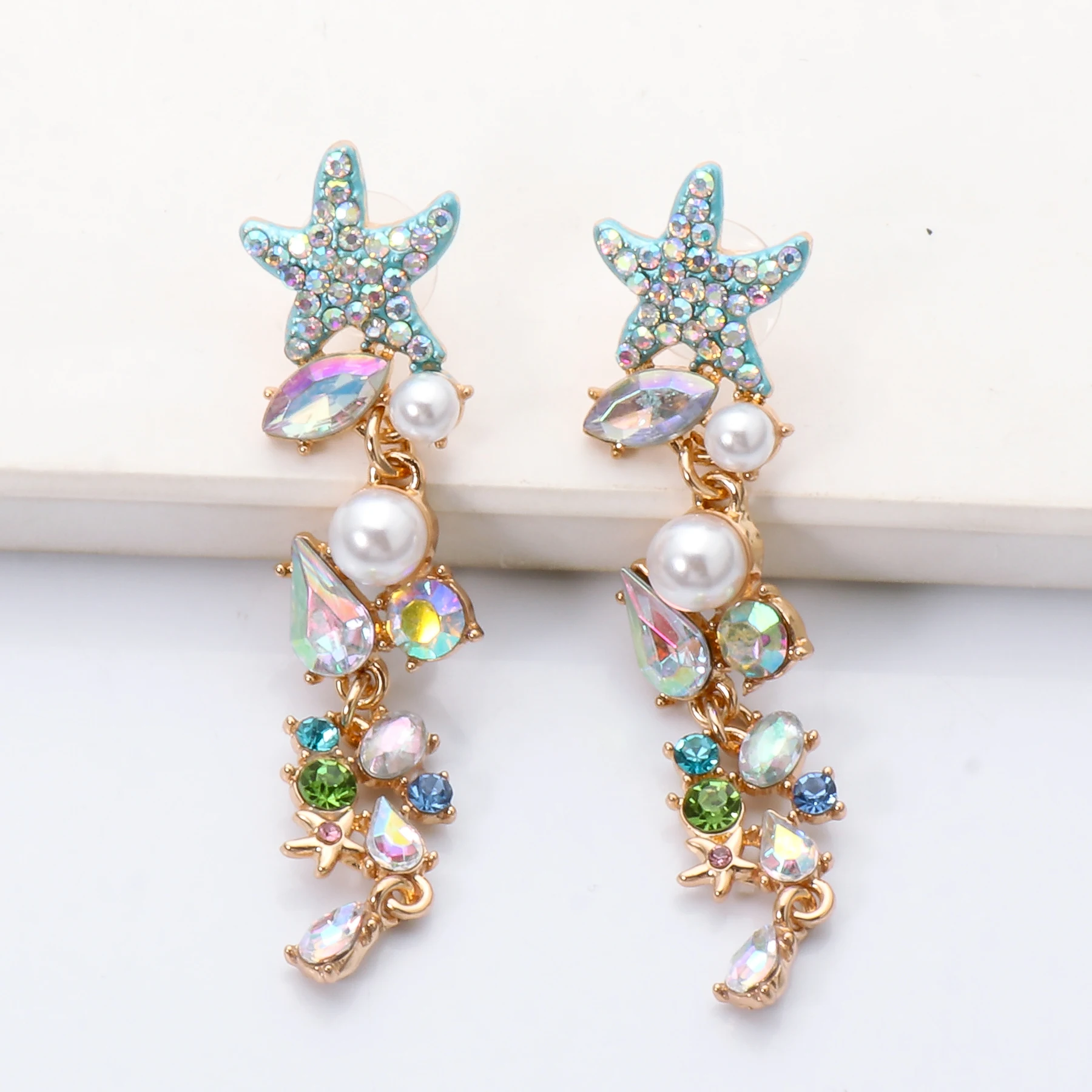 New Summer Starfish Crystal Earrings for Women Sandy beach Pearl Zircon Dangle Drop Earring High Quality Girl Jewelry Wholesale