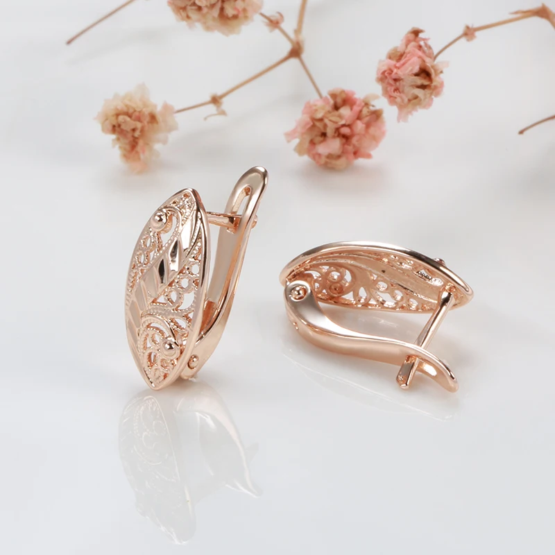 Kinel New 585 Rose Gold Bridal Earrings Wedding Daily Fashion Ethnic Jewelry Unusual Hollow Flower Drop Earrings For Women