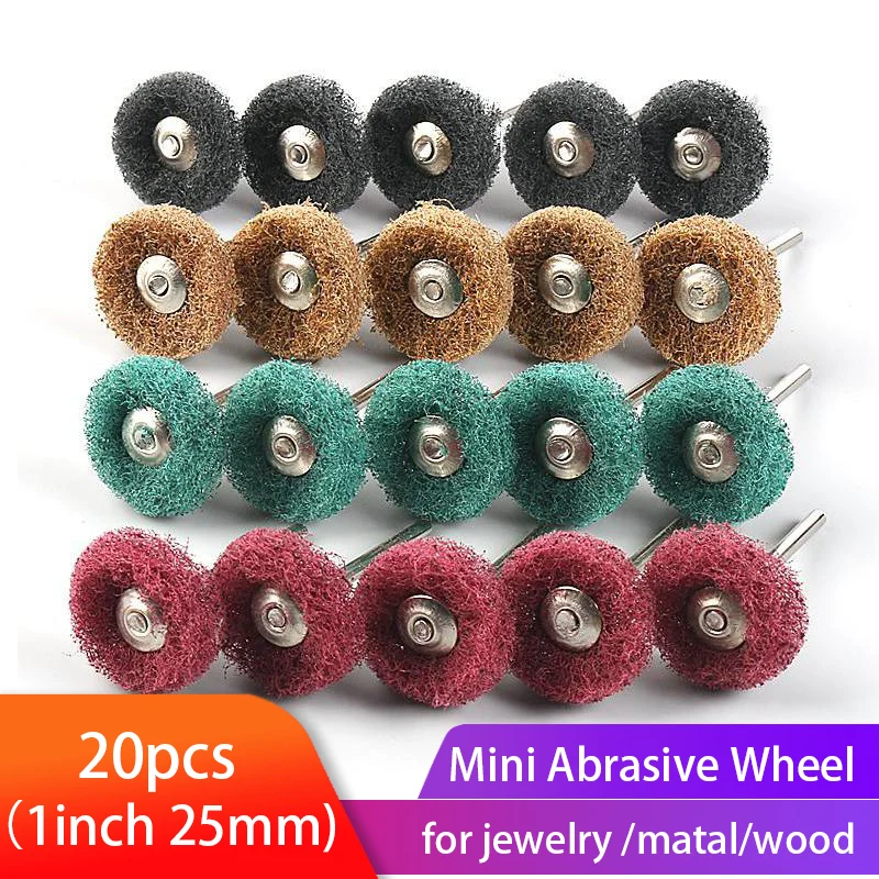 

20pcs 1inch Abrasive Wheel Buffing Polishing Wheel Set Scouring Pad 25mm Sanding Head Polishing Brush for Dremel Tool