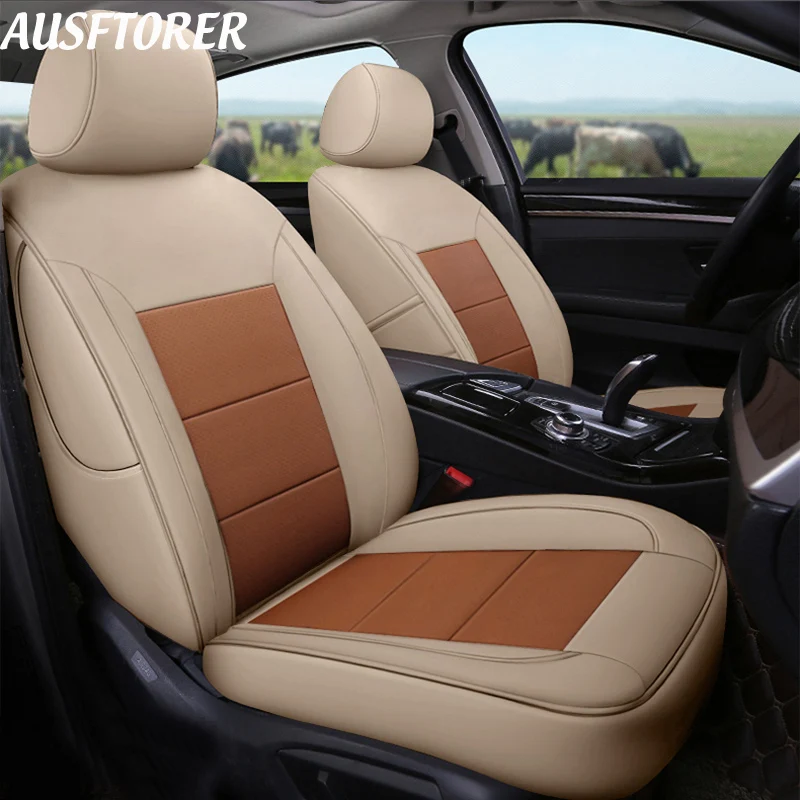 AUSFTORER Cowhide & PVC Leather Seat Cushion for Renault Kadjar 2018 2019 2020 Accessories Automobiles Seat Cover Car Protectors