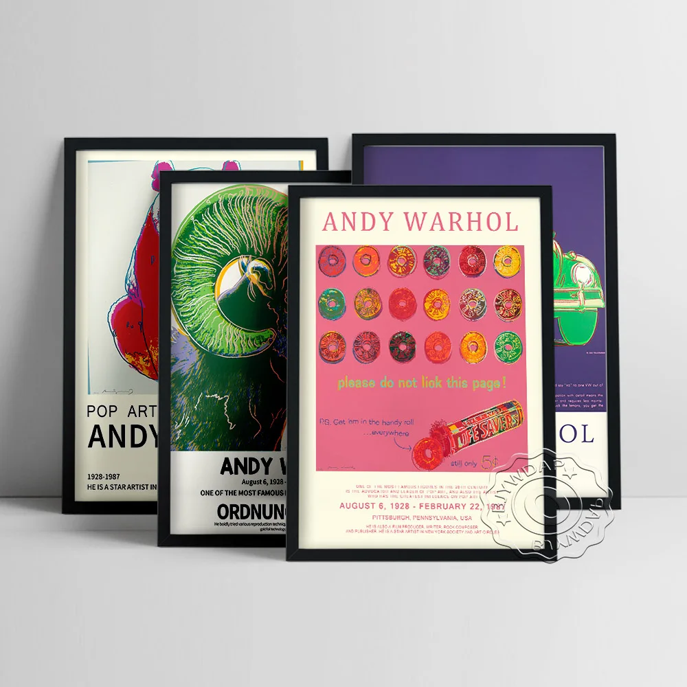 Andy Warhol Exhibition Museum Poster, Iconic Advertising Collection Prints, Pegasus Car Donut Panda Goat Lion Pop Art Home Decor