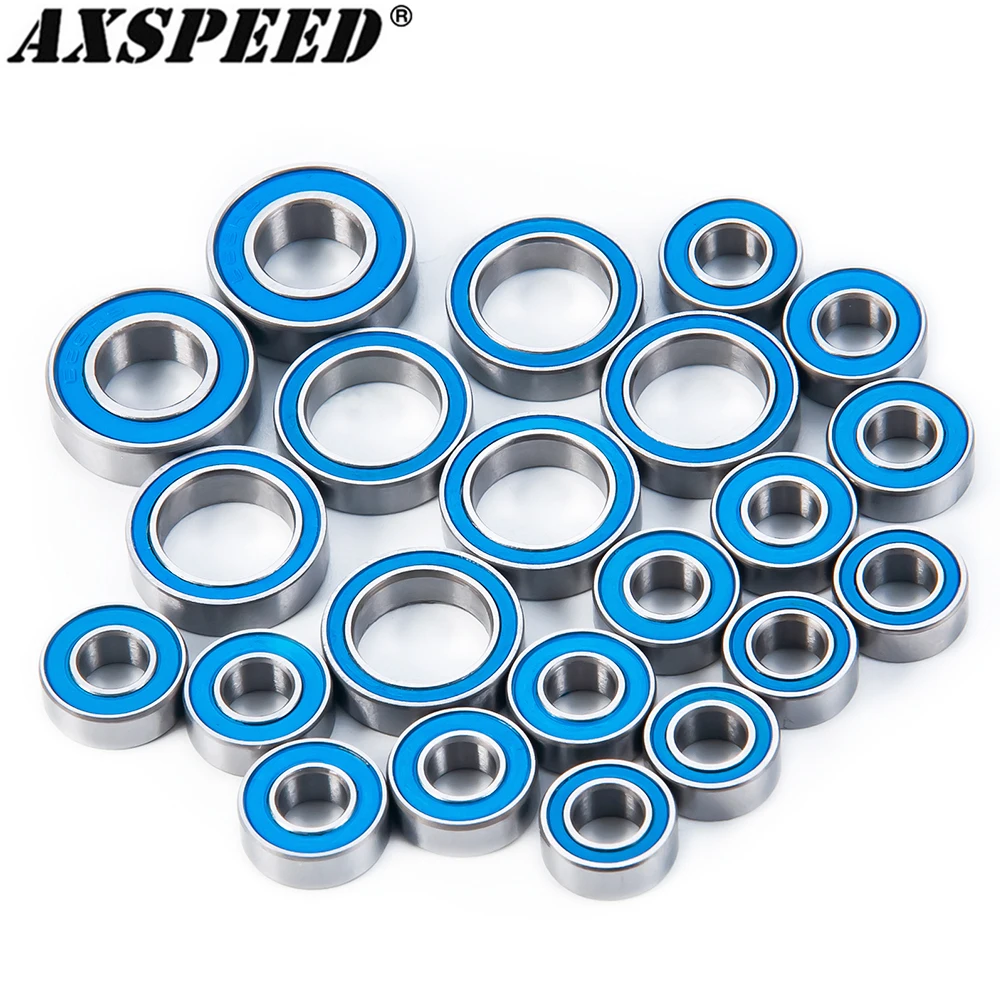 AXSPEED 22PCS Axial SCX10 Complete Rubber Sealed Bearing Kit for All Original 1/10 Axial SCX-10's (Black Axles) Blue Bearing