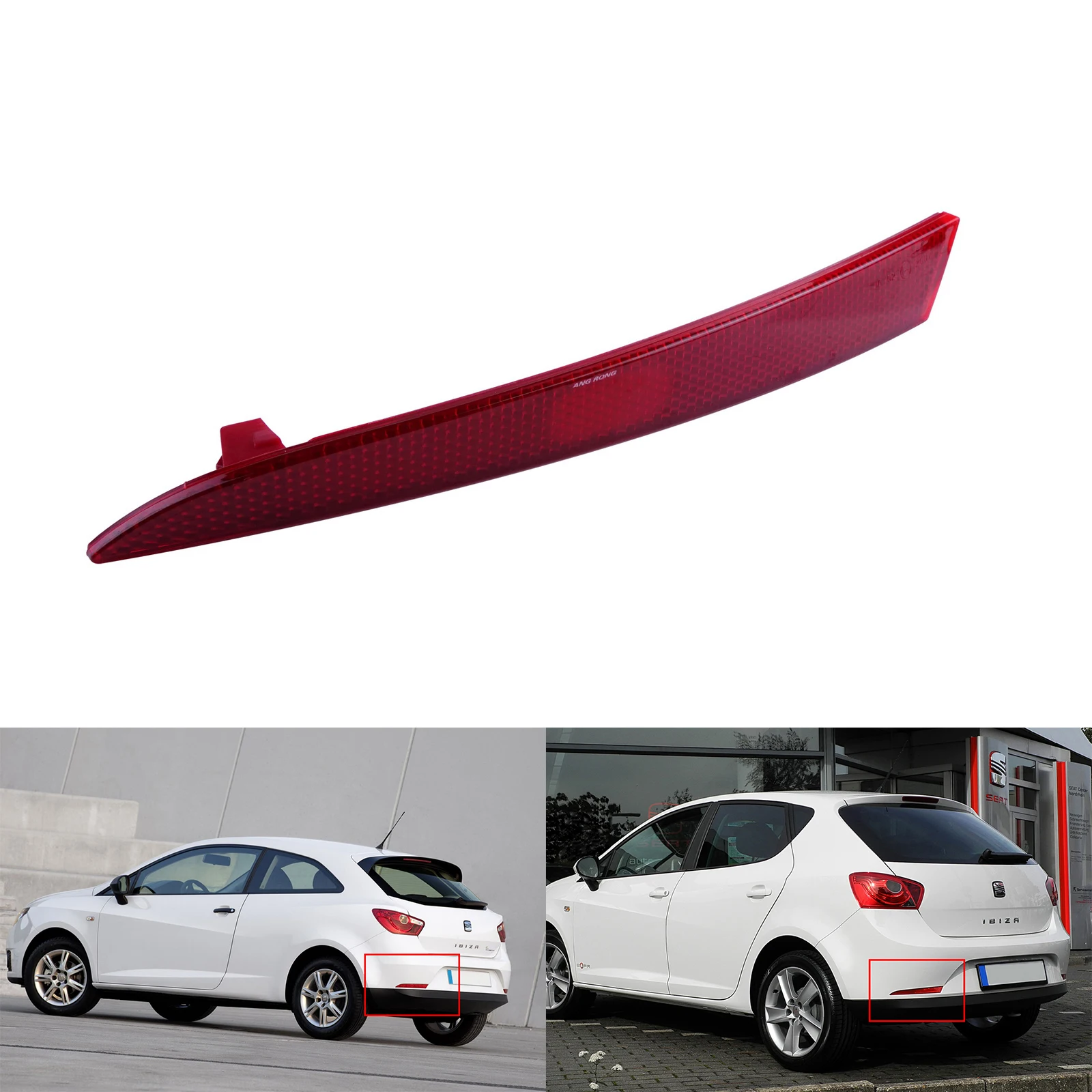 ANGRONG 1X Red Lens Rear Bumper Reflector Left N/S For 2008-12 SEAT IBIZA 6J 5D Hatchback