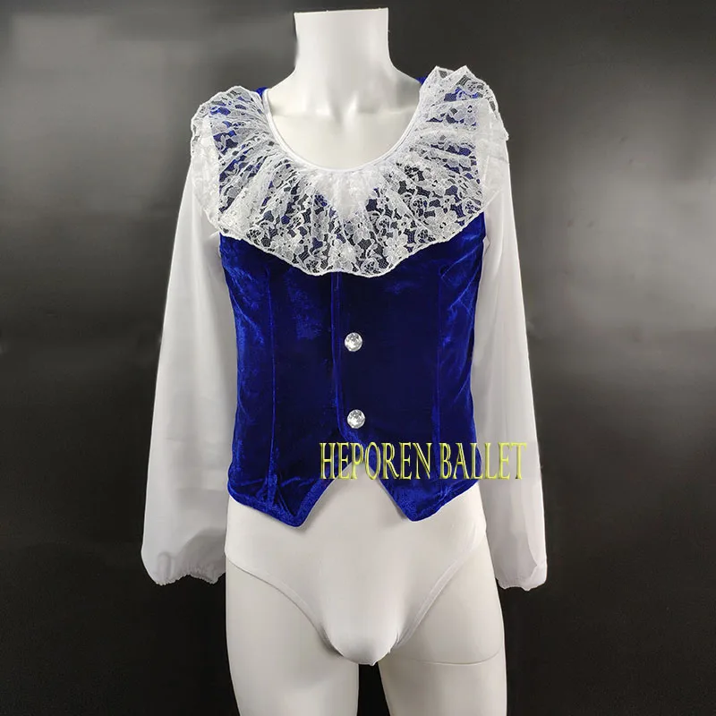 Customized Men Ballet Vest With Lace Shirt Gymnastics Leotard Bottom,Big Sleeve Dance Garment Coat Jumpsuit Overall For Male