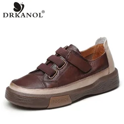 DRKANOL Handmade Ladies Shoes 2024 Spring Retro Genuine Leather Flat Shoes Women Mixed Colors Soft Bottom Casual Shoes Footwear